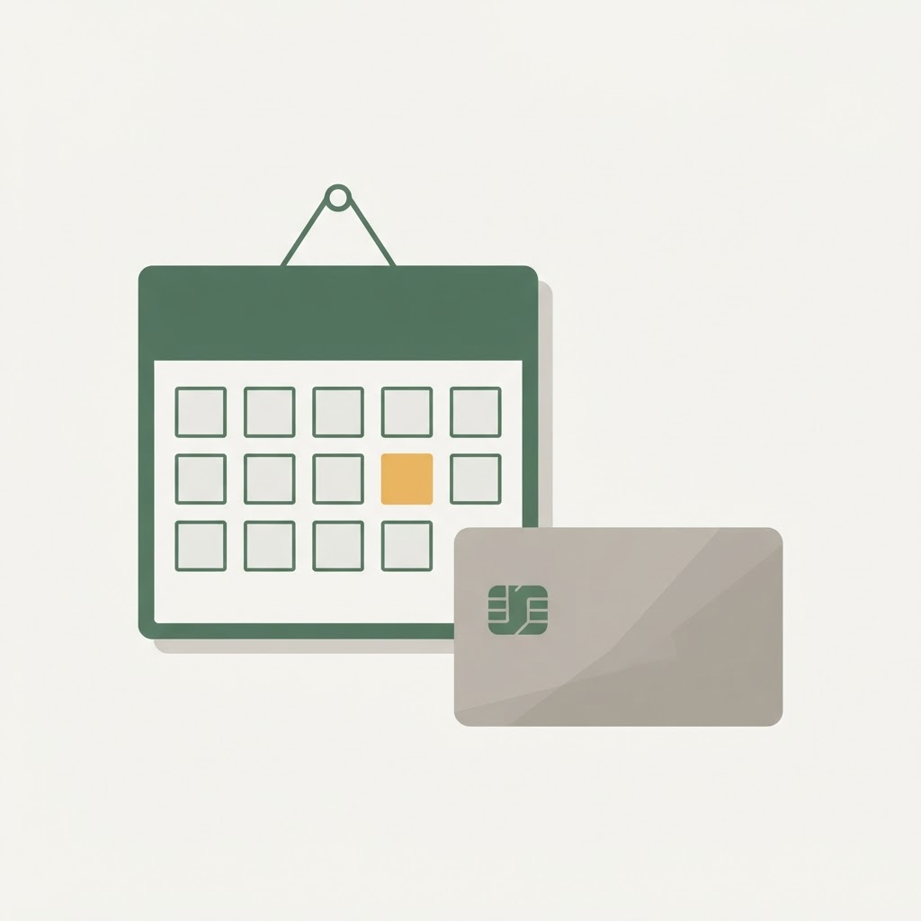 Illustration of a payment calendar and a bank card for grant payments